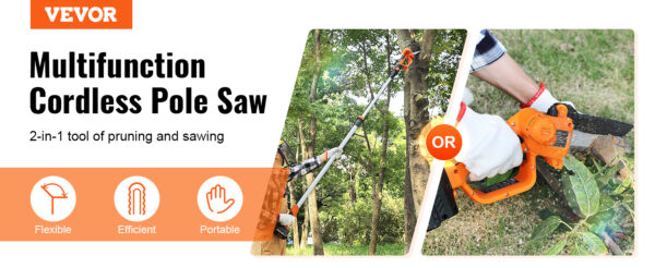 VEVOR 2-in-1 Cordless Pole Saw Mini 20V Pole Chainsaw 5" Cutting Capacity 8 ft Reach - Image 9