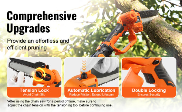 VEVOR 2-in-1 Cordless Pole Saw Mini 20V Pole Chainsaw 5" Cutting Capacity 8 ft Reach - Image 10