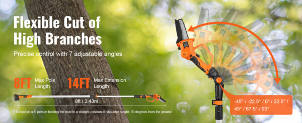 VEVOR 2-in-1 Cordless Pole Saw Mini 20V Pole Chainsaw 5" Cutting Capacity 8 ft Reach - Image 11