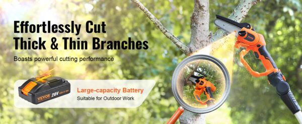 VEVOR 2-in-1 Cordless Pole Saw Mini 20V Pole Chainsaw 5" Cutting Capacity 8 ft Reach - Image 12