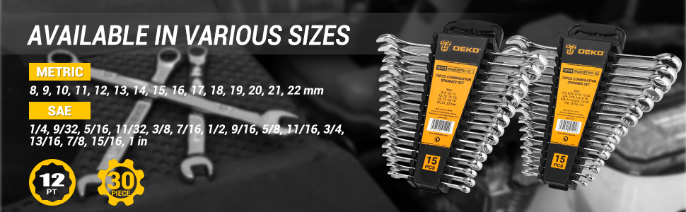 DEKOPRO Combination Wrench Set, SAE&Metric, 1/4'' to 1'' & 8-22mm, 12-Point - Image 14