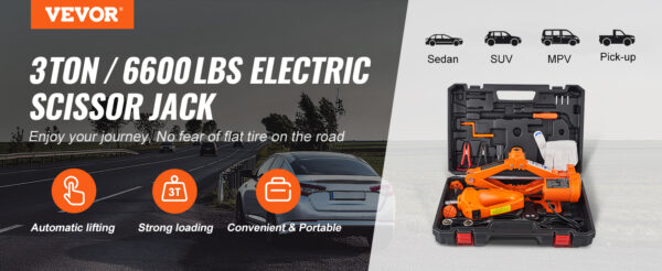 VEVOR Electric Car Jack 3 Ton Scissor Jack with Electric Impact Wrench 12V Portable Car Jack - Image 10