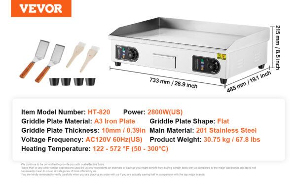 VEVOR 26/30 inch Commercial Electric Countertop Griddle Flat Top Griddle 2800W 122℉-572 ℉ - Image 16