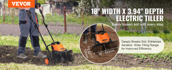VEVOR 12 Amp Electric Tiller, 18" Tilling Width 3.94" - Image 10