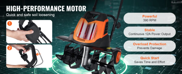 VEVOR 12 Amp Electric Tiller, 18" Tilling Width 3.94" - Image 11
