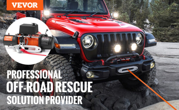 VEVOR 13500lbs Electric Winch with 80ft Synthetic Rope Wireless & Wired Remote Control - Image 9