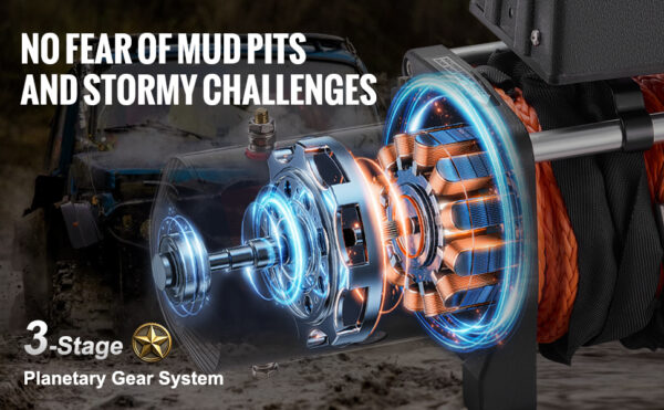 VEVOR 13500lbs Electric Winch with 80ft Synthetic Rope Wireless & Wired Remote Control - Image 10