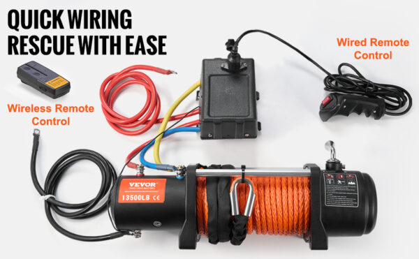 VEVOR 13500lbs Electric Winch with 80ft Synthetic Rope Wireless & Wired Remote Control - Image 13