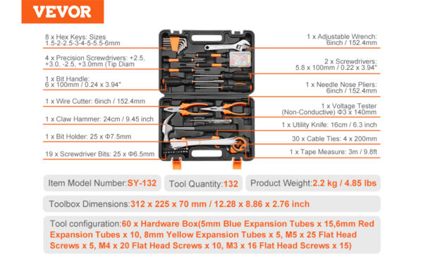 VEVOR Tool Kit Home Repairing Tool Kit with Portable Tool Storage - Image 16