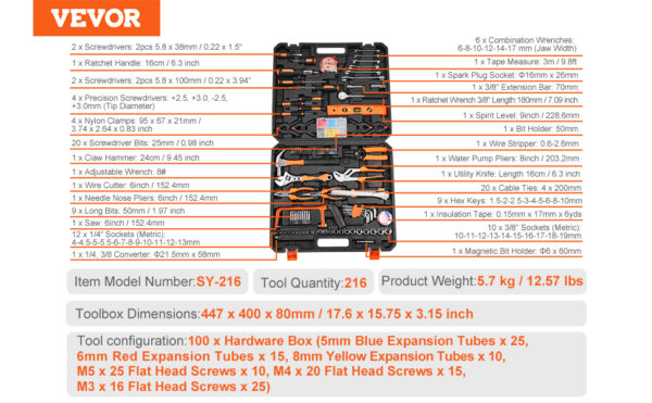 VEVOR Tool Kit Home Repairing Tool Kit with Portable Tool Storage - Image 15