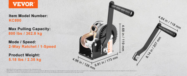 VEVOR Hand Winch Heavy Duty Rope Crank with 33 ft Steel Wire Cable - Image 16