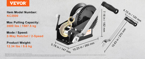 VEVOR Hand Winch Heavy Duty Rope Crank with 33 ft Steel Wire Cable - Image 15