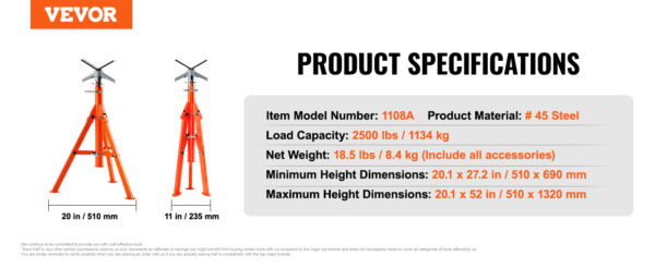 VEVOR Pipe Stand 2500LBS Heavy Duty Pipe Jack Stands - Image 14