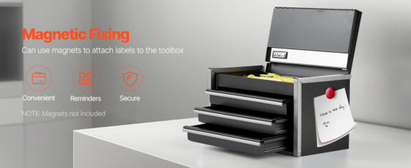 VEVOR 8.6in 3 Drawers Metal Tool Box Portable Tools Chest - Image 12