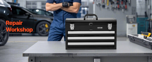 VEVOR 20in 3-Drawer Metal Tool Box Small Black/Red Tool Chest with EVA Liners - Image 16