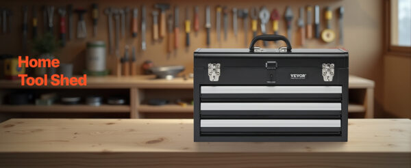 VEVOR 20in 3-Drawer Metal Tool Box Small Black/Red Tool Chest with EVA Liners - Image 17