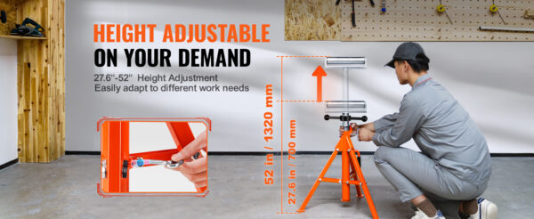 VEVOR Roller Stand 2500 LBS Load Capacity 27.6"-52" Adjustable - Image 10