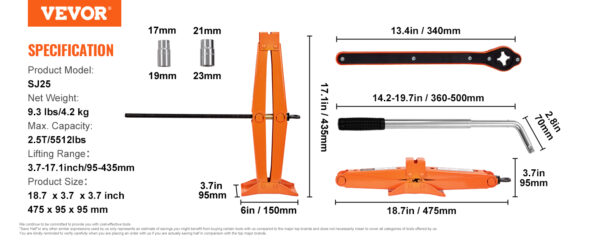 VEVOR Scissor Jack 2.5 Ton/5512 lbs Scissor Car Jack 3.7"-17.1" Lifting Range Scissor Lift Jack Portable Tire Jack for Car Truck - Image 14