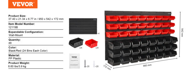 VEVOR Wall Mounted Storage Bins 30/48-Bin Parts Rack Organizer - Image 16