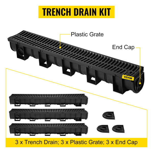 SucceBuy Drainage Trench Driveway Channel Drain With Plastic Grate 3-5 Pack - Image 15