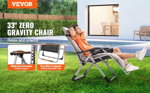VEVOR Zero Gravity Chair Zero Gravity Recliner Lounge Chair Adjustable - Image 12