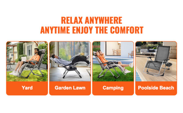 VEVOR Zero Gravity Chair Zero Gravity Recliner Lounge Chair Adjustable - Image 16
