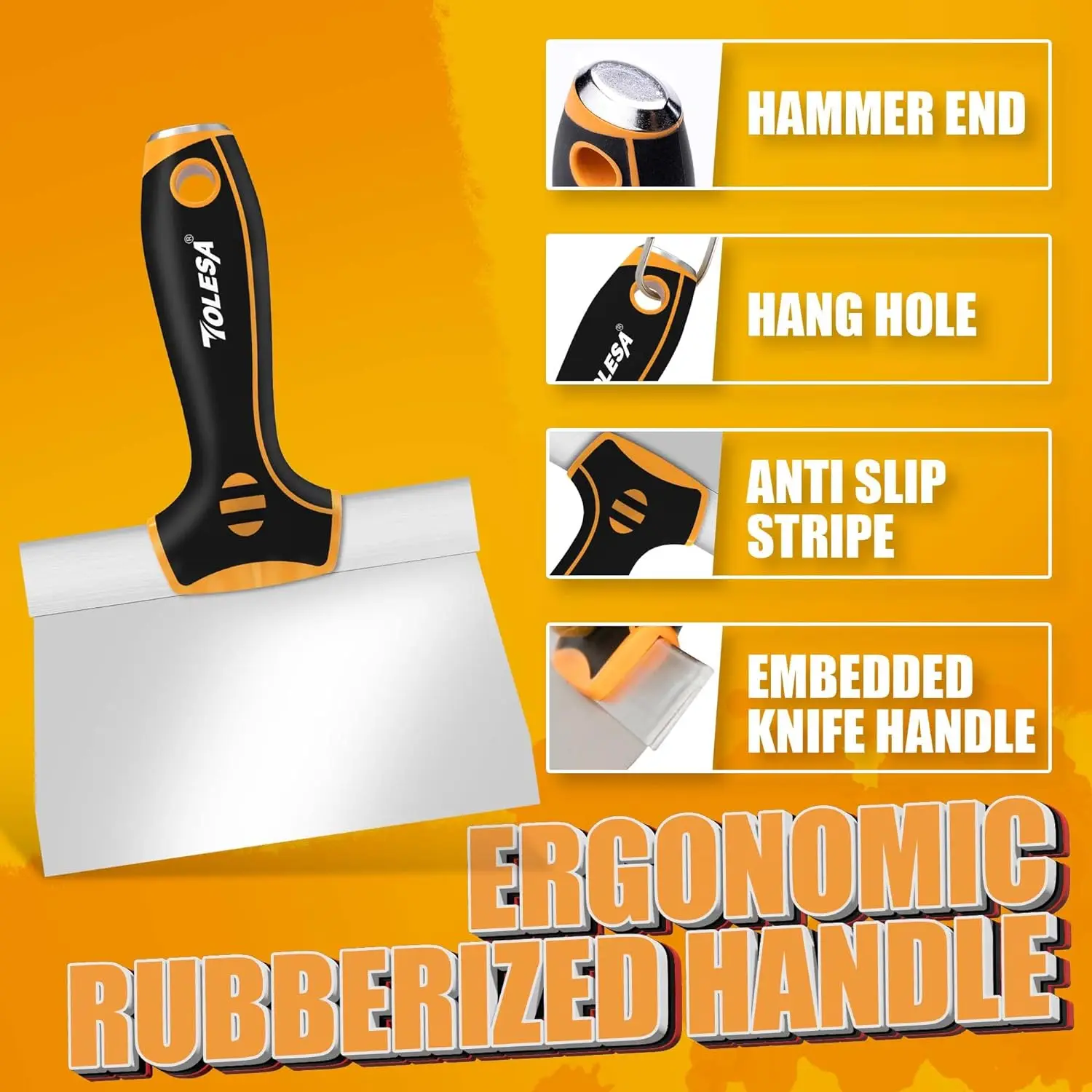 TOLESA Stainless Steel Taping Knife 5Pcs with 0.5mm Thickness Flexible Blades - Image 4