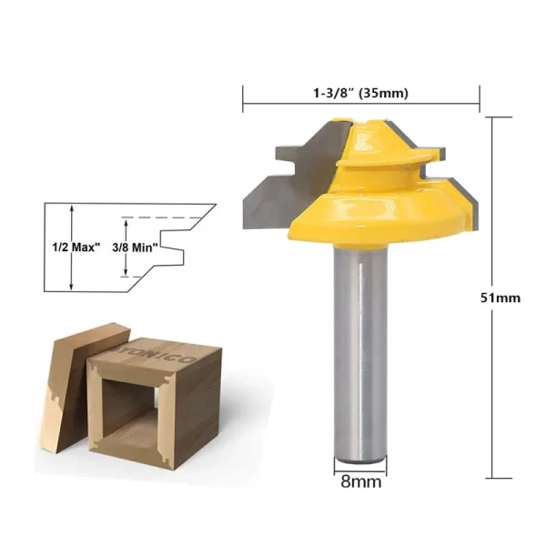 1/2"1/4“ 8mm Shank 45° Lock Miter Router Bit 8*1-1/2 8*1-3/8 - Image 10