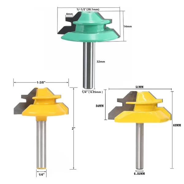 1/2"1/4“ 8mm Shank 45° Lock Miter Router Bit 8*1-1/2 8*1-3/8 - Image 2