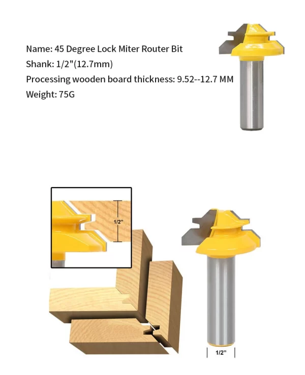 1/2"1/4“ 8mm Shank 45° Lock Miter Router Bit 8*1-1/2 8*1-3/8 - Image 16