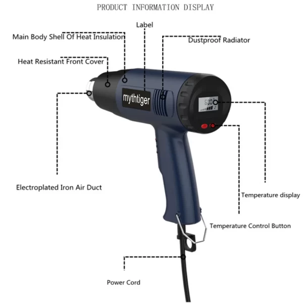 2000W Industrial Electric Hot Air Gun Digital Display Car Film Heat Gun Air Dryer for Soldering Thermal Blower Shrink Wrapping - Image 35