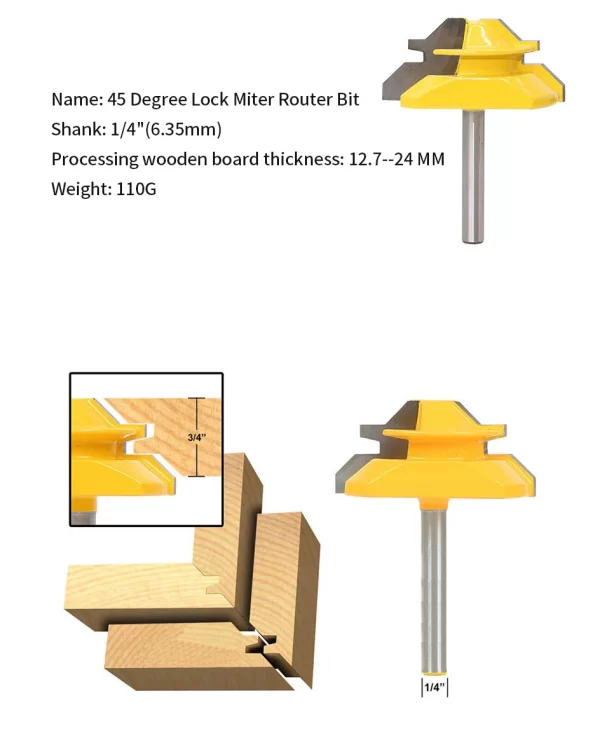 1/2"1/4“ 8mm Shank 45° Lock Miter Router Bit 8*1-1/2 8*1-3/8 - Image 18