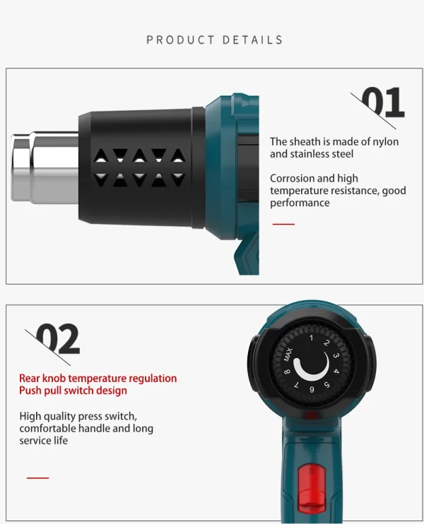 2000W Industrial Electric Hot Air Gun Digital Display Car Film Heat Gun Air Dryer for Soldering Thermal Blower Shrink Wrapping - Image 45
