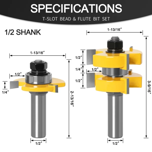 2pc 1/4"1/2" Shank 6mm 8mm 12mm shank Tongue & Groove Router Bit Set - Image 12