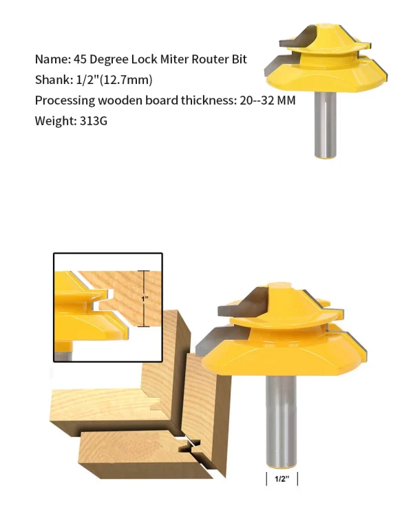 1/2"1/4“ 8mm Shank 45° Lock Miter Router Bit 8*1-1/2 8*1-3/8 - Image 20