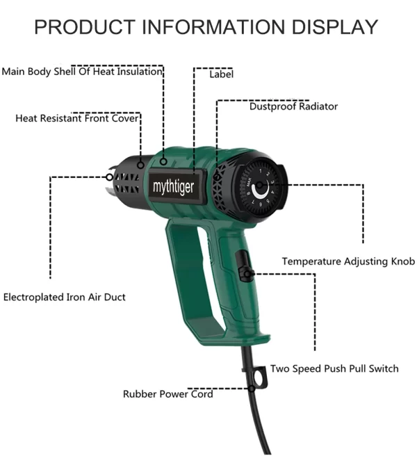 2000W Industrial Electric Hot Air Gun Digital Display Car Film Heat Gun Air Dryer for Soldering Thermal Blower Shrink Wrapping - Image 47