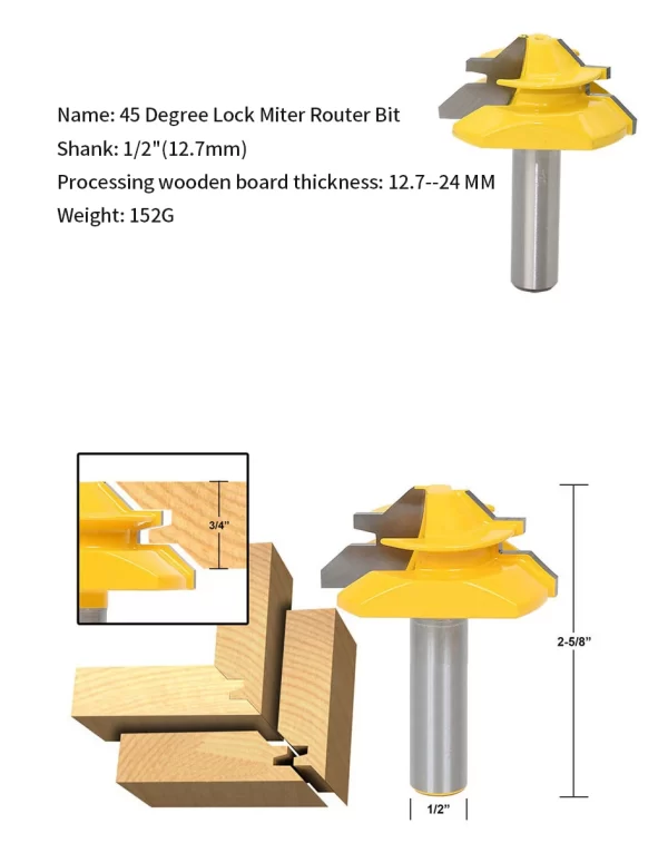 1/2"1/4“ 8mm Shank 45° Lock Miter Router Bit 8*1-1/2 8*1-3/8 - Image 19
