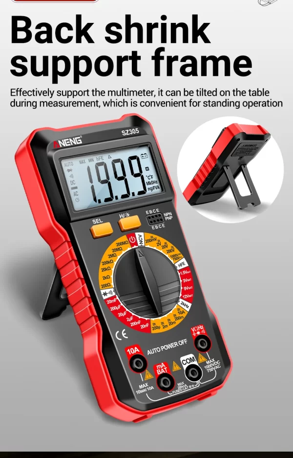 ANENG SZ305 Digital Multimeter Professional AC/DC Voltage Ammeter Capacitor hFE Triode NCV Voltage Induction Electrician Tester - Image 15