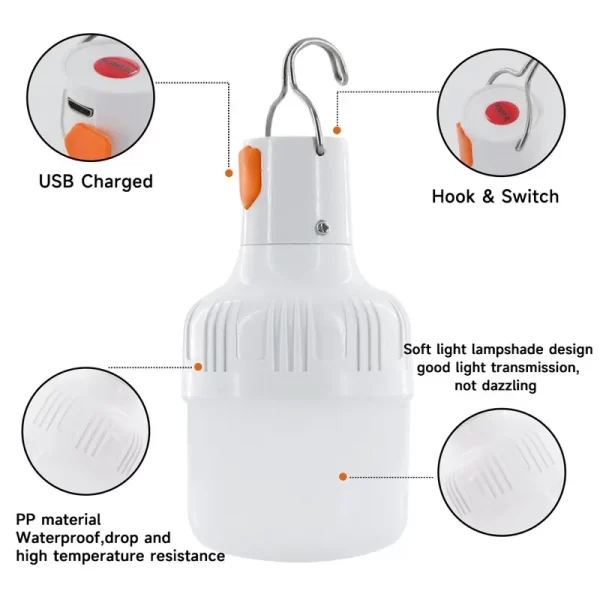 Outdoor USB Rechargeable LED Lamp Bulbs High Brightness - Image 3