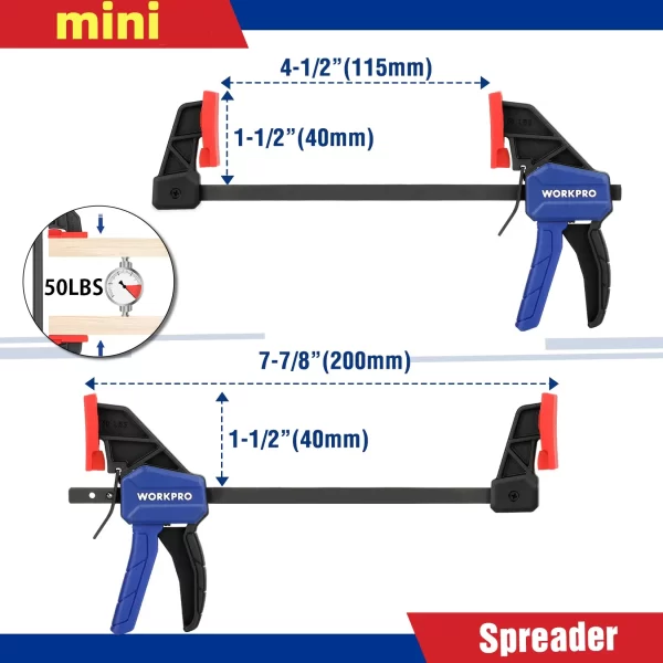 WORKPRO Bar Clamps for Woodworking One-Handed Clamp/Spreader, 6-Inch and 12-Inch Wood Clamps Set - Image 2