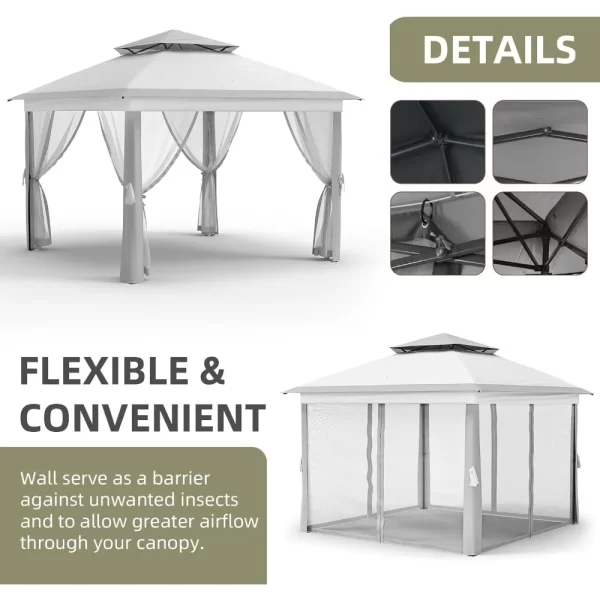 11x11FT Outdoor Gazebo, Heavy Duty Gazebo with Sturdy Metal Frame & Double Roofs, Patio Shelter - Image 3
