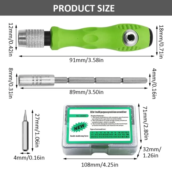 32 in 1 Multifunctional Screwdriver Set with 30 PCS Torx Phillips Magnetic Screw Driver Bits - Image 6