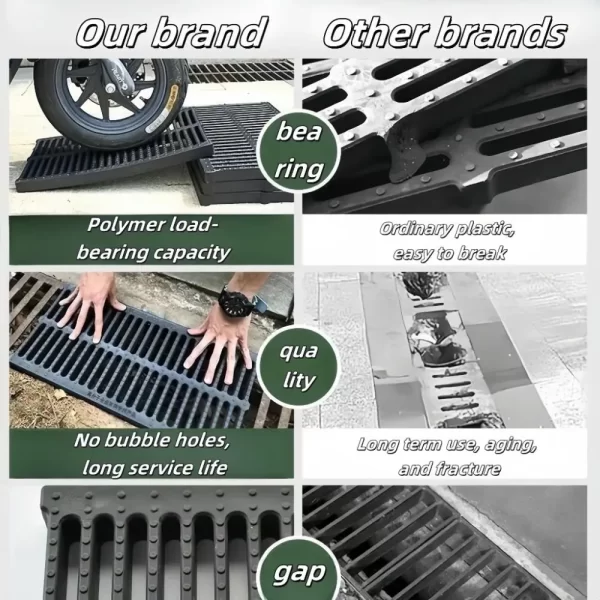 New High Strength Trench Cover Resin Plastic Rectangular Garage Floor Drain Black Grate - Image 17