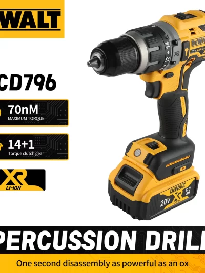 DeWALT DCD796 Drill:20V,Brushless Motor,70Nm Torque,14+1Clutch Gears, 0-2200rpm