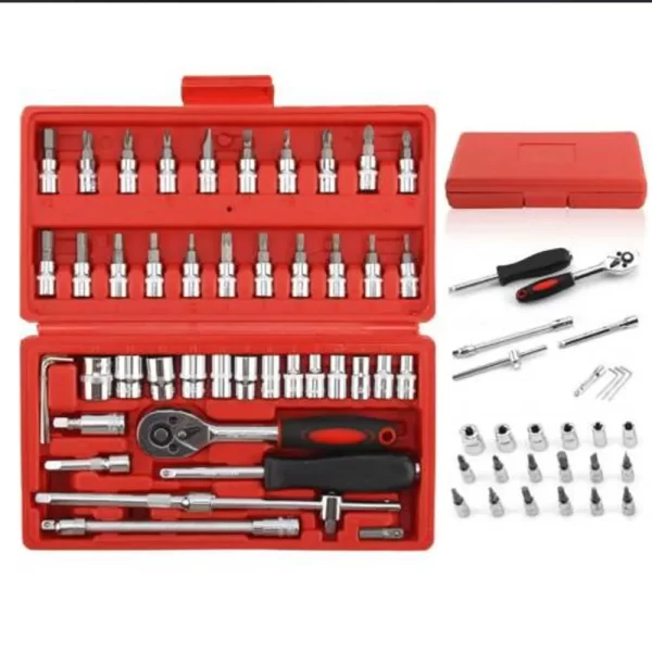 46PCS Ratchet Wrench Set Kit 1/4' Metric Drive Ratchet Phillips Torx Bits Allen Key Screwdriver - Image 3