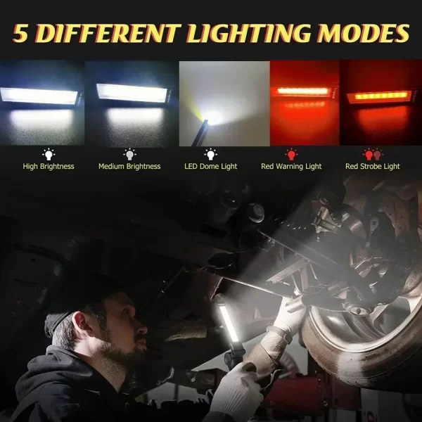 COB LED Work Light Dimmable USB Rechargeable LED Flashlight Inspection Lamp With Magnetic Hook - Image 20