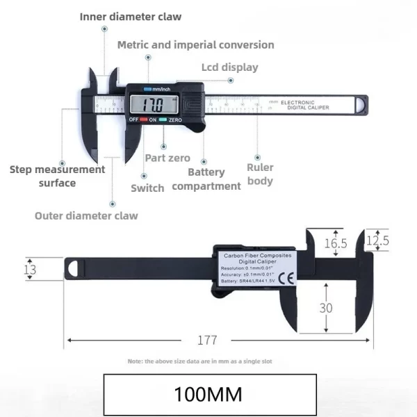 100/150mm Digital Caliper Vernier Caliper Gauge Measuring Tool - Image 4