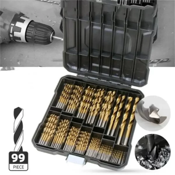 99 Pieces Titanium Twist Drill Bit Set, High Speed Steel, Size from 1/16" Up to 3/8" - Image 14