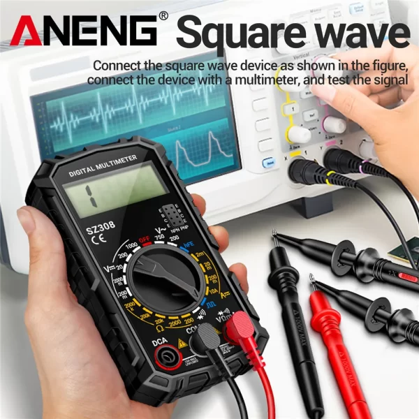 ANENG SZ308 Square Wave Digital Tester 1999 Counts HFE Triode Buzzer Multimeter AC/DC Voltage 10A Current Multimeters Meter Tool - Image 3