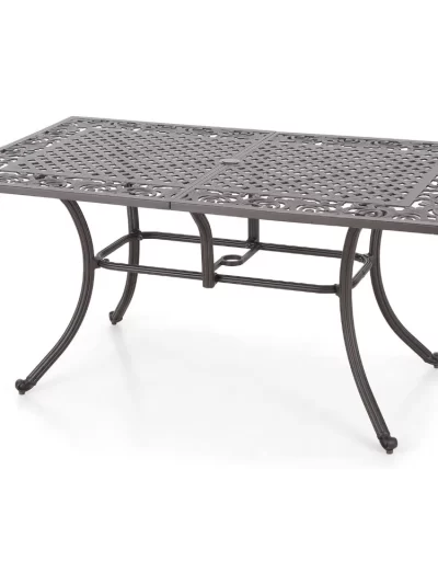 Cast Aluminum Rectangular Patio Dining Tables for 6 Person, 64" x 37" Engraved Cast-Top Aluminum Table with 2.3" Umbrella Hole,